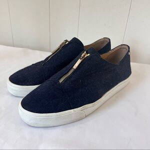 Lafayette 148 Bade Wool Sneaker Womens 9M Slip On Navy Blue Leather Lining Shoes